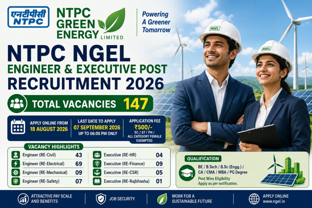 NTPC NGEL Engineer and Executive Recruitment 2026: Apply Online for 147 Posts