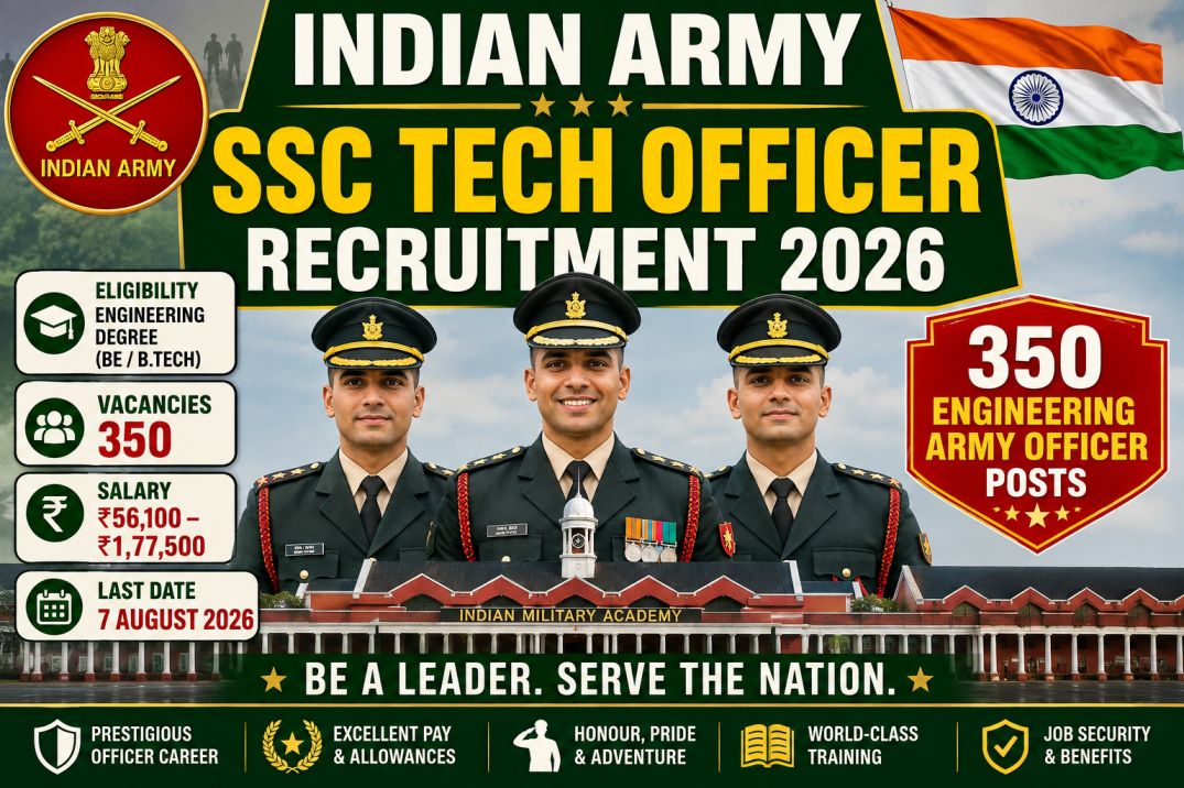Indian Army 68th SSC Tech (Men) Entry 2026: Final Reminder to Apply for 350 Engineering Officer Posts | Last Date 7 August
